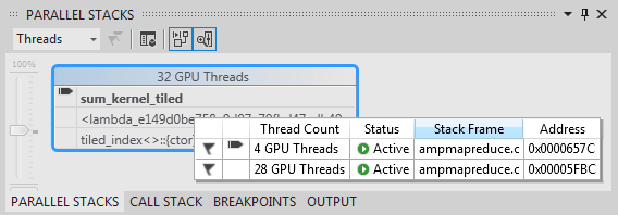 campe DataTip for Parallel Stacks window