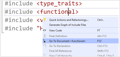 Go To Document C++ Go To Document menu option