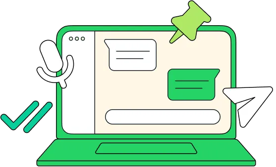 desktopcomputer geeft groene tekstbubbels weer met verwijzing naar WhatsApp voor desktop