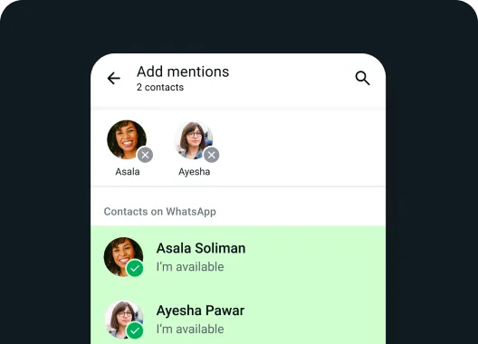 exempel på omnämnandefunktionen på whatsapp i din status så att de vet att du delat något