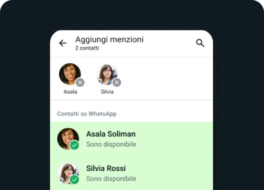 esempio di funzione di menzione nello stato di whatsapp per far sapere che hai condiviso qualcosa