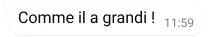 bulle de texte sur whatsapp où il est écrit Comme il a grandi