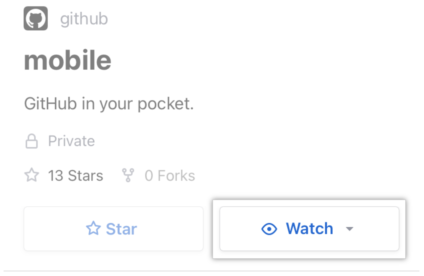 The watch button on GitHub for mobile