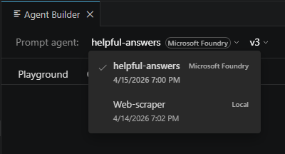 Screenshot of version selector